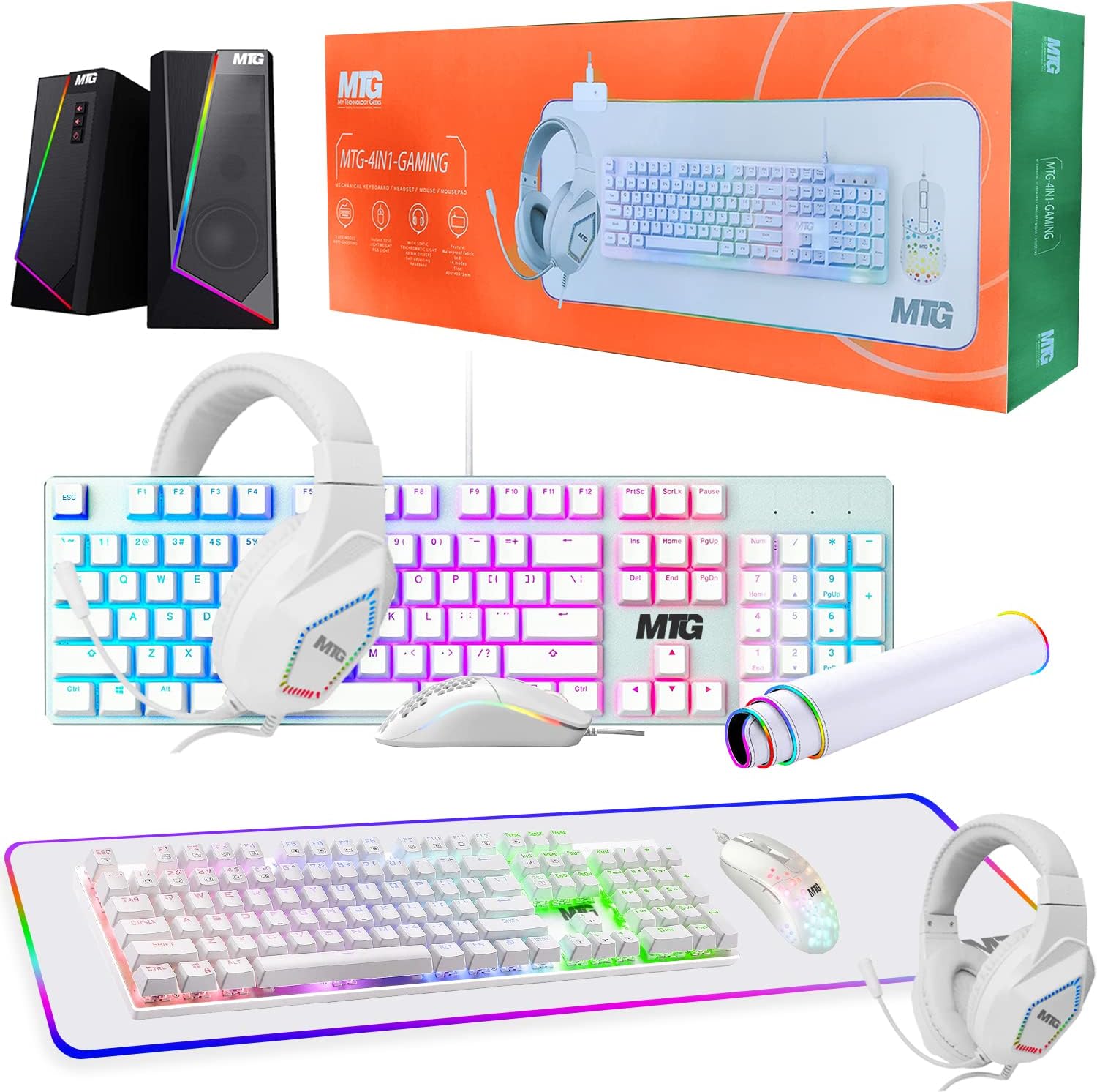 Gaming Kit for PC, RGB Keyboard and Mouse, Gaming Headphones, Large LED Desk Mat with Smooth Surface, Desktop Computer, Xbox and RGB Speaker for PS4 Gamers – MTG 4 in 1 Combo Gaming Kit for PC, RGB Keyboard and Mouse, Gaming Headphones, Large LED Desk Mat with Smooth Surface, Desktop Computer, Xbox and RGB Speaker for PS4 Gamers – MTG 4 in 1 Combo